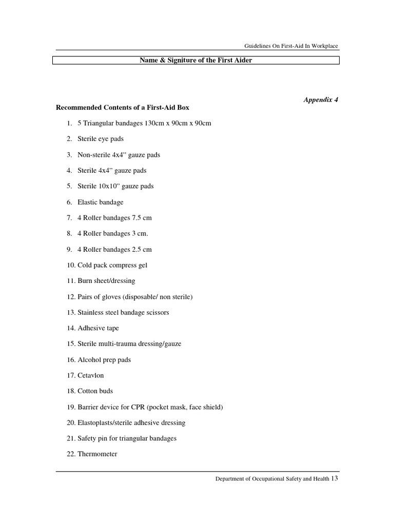 First Aid Kit Checklist | PDF