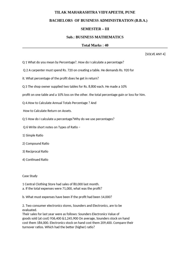 Business Mathematics B.B.A. Semester 3 | PDF | Business | Finance ...