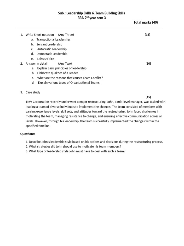 Leadership and Team Building Skills | PDF