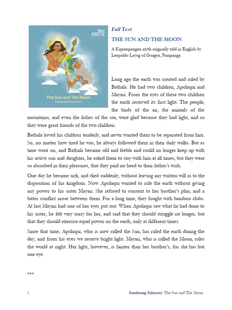 Filipino Folktale: The Sun and the Moon | PDF