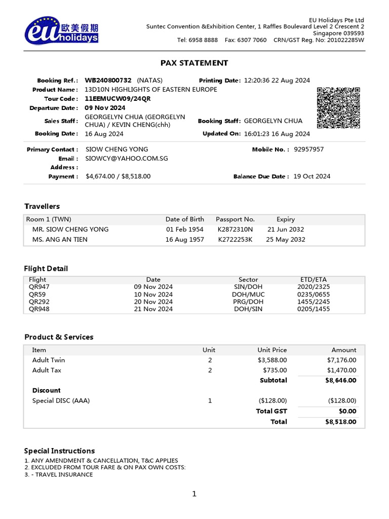 EU Holidays - Highlights of Eastern Europe - Pax Statement | PDF ...