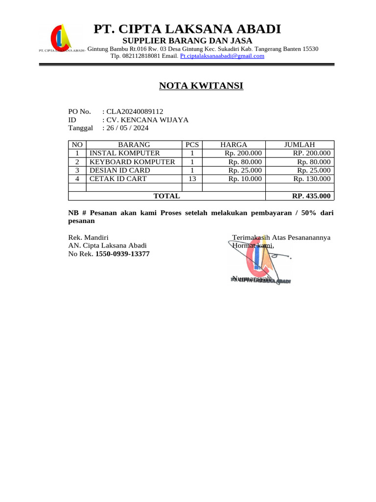 Nota CV Kancana Wijaya | PDF
