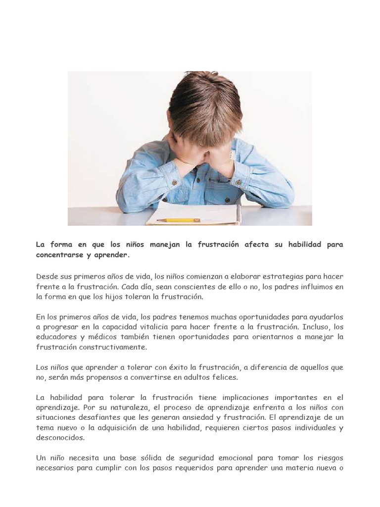 Frustración y su impacto en el aprendizaje | PDF | Aprendizaje | Las ...