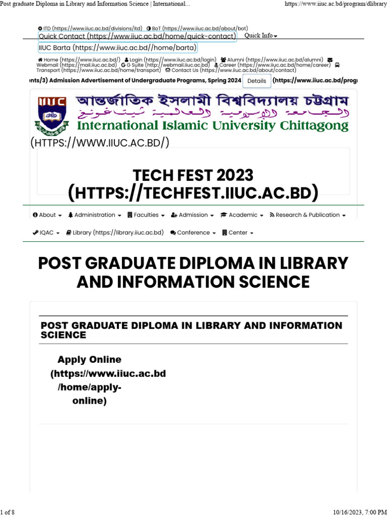 IIUC Postgraduate Diploma in Library Science | PDF | Course Credit ...