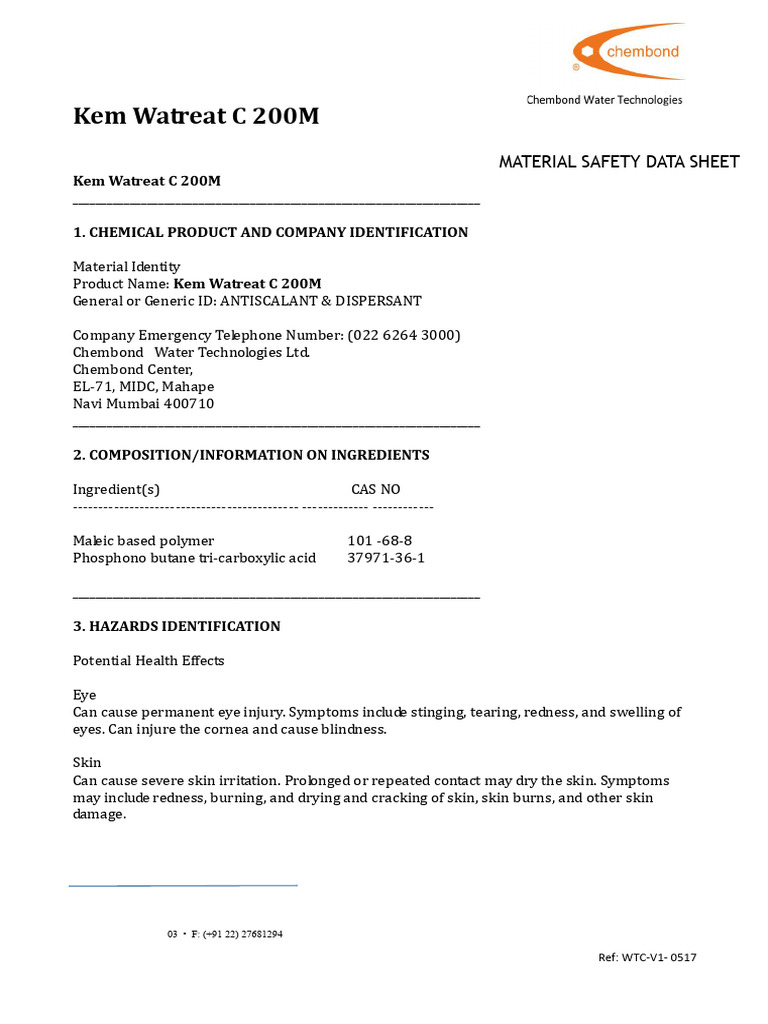 Kem Watreat C 200m Msds | PDF | Respiratory Tract | Firefighting