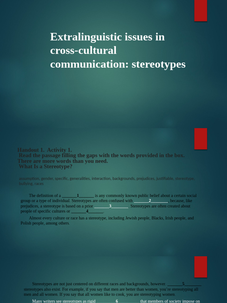 Stereotypes in Cross-Cultural Communication | PDF | Stereotypes ...