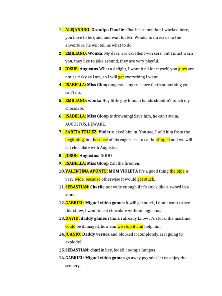 Dialogue August Gloop 4 Grade About Charlie and Chocolate Factory | PDF