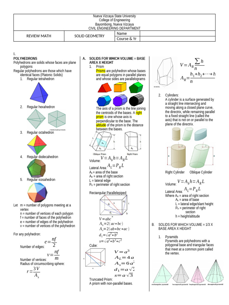 Solid Geometry | PDF | Sphere | Area