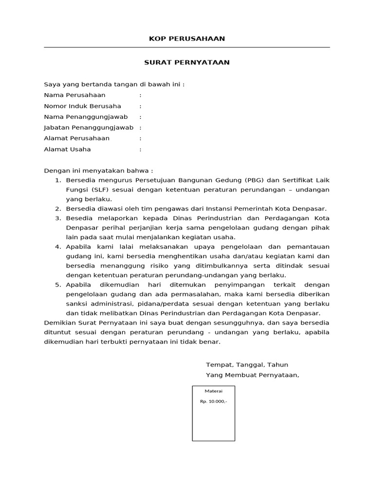 Surat Pernyataan Gudang 1 Juli 2024 | PDF | Bisnis | Pengelolaan ...