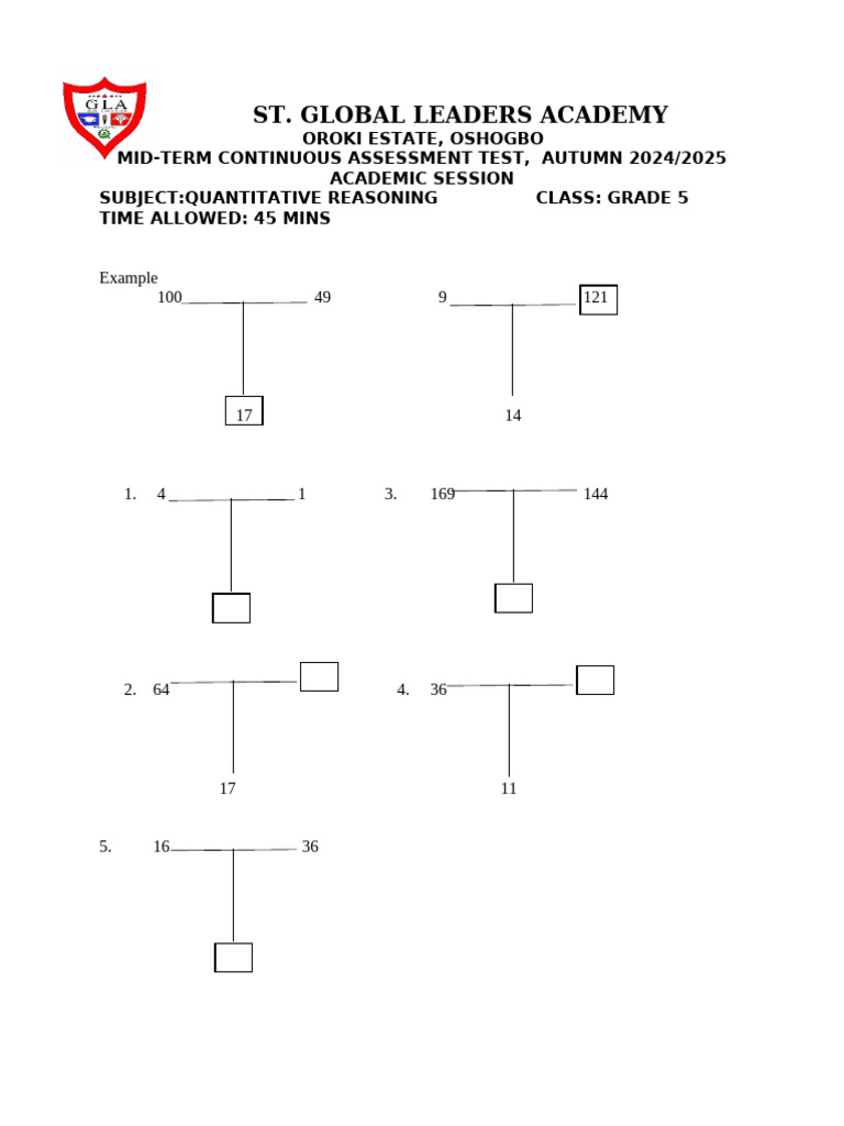 Grade 5 Quantitative Reasoning Test | PDF
