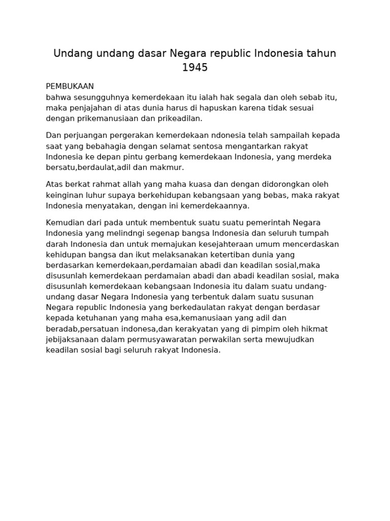 Undang-Undang Dasar RI 1945: Pembukaan | PDF