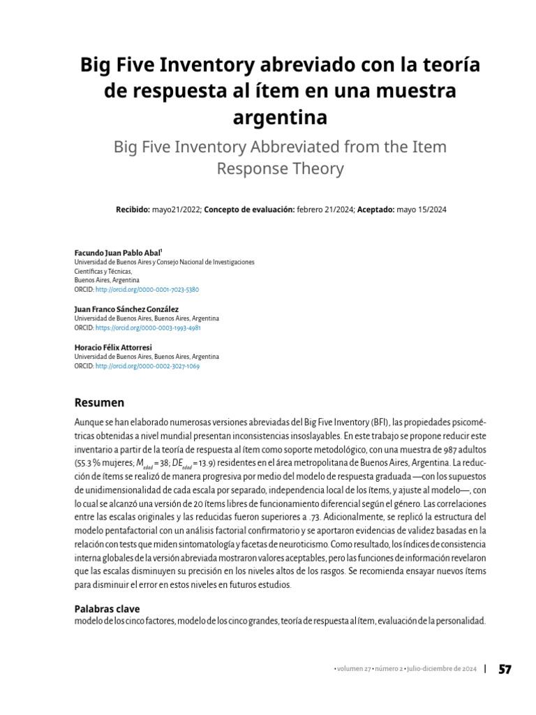 Acta 27 2 4659 Big+Five+Inventory DIAGRAM 06 08 2024 | PDF | Validez ...