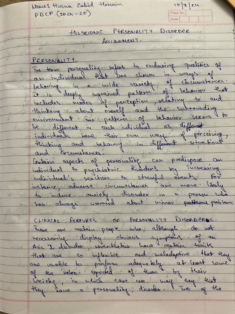 Histrionic Personality Disorder Assignment, Husna, 09 | PDF