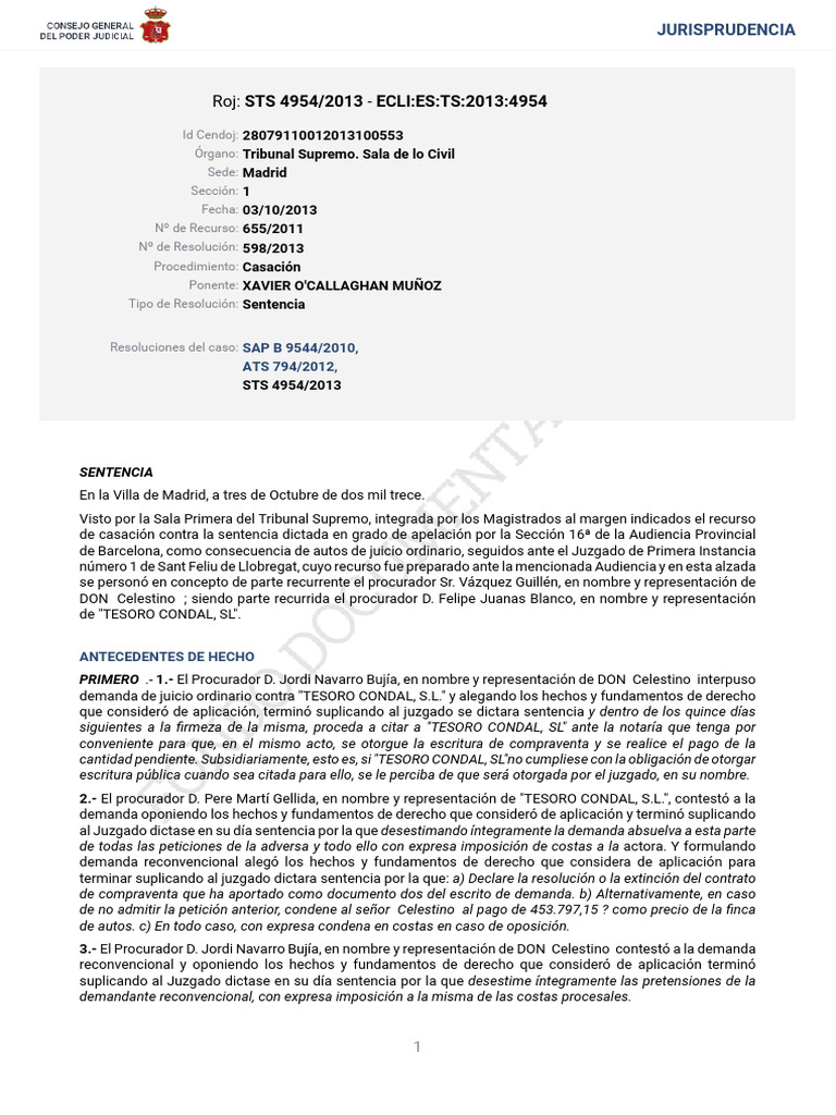 STS 4954 2013 | PDF | Sentencia (ley) | Caso de ley