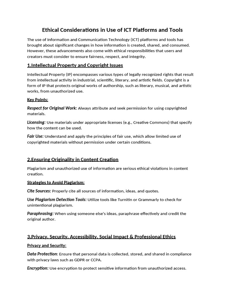 Ethical Use of ICT Platforms | PDF | Plagiarism | Intellectual Property
