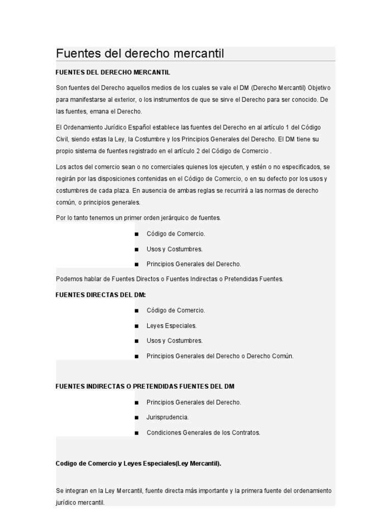 Fuentes Del Derecho Mercantil