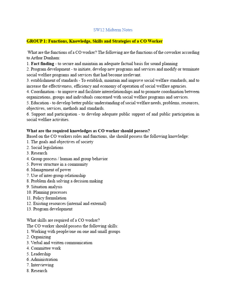 Midterm Notes on CO Worker Functions | PDF | Learning | Expert