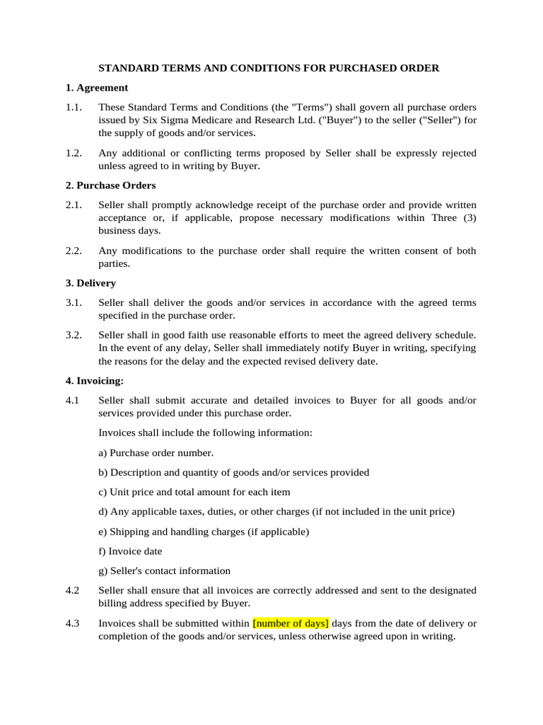 Standard Purchase Order Terms & Conditions | PDF | Invoice | Indemnity