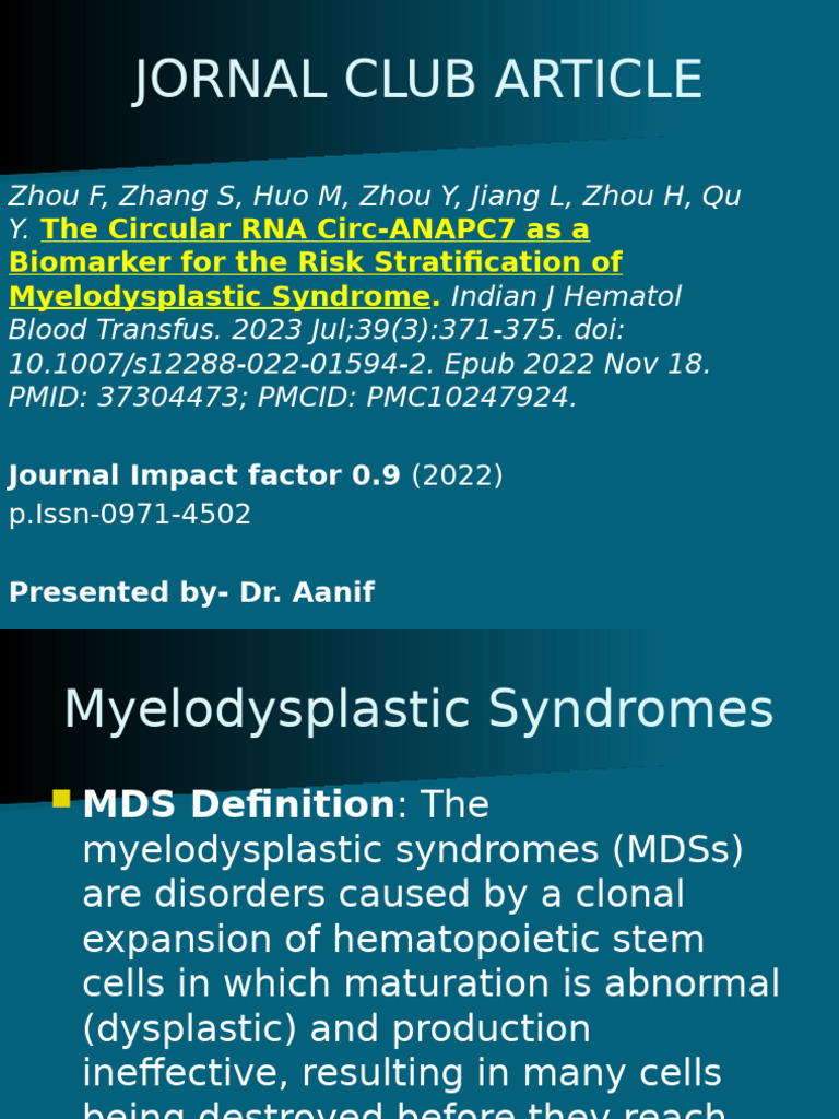 Myelodysplastic Syndromes Final-1 | PDF | Rna Splicing | Molecular Biology