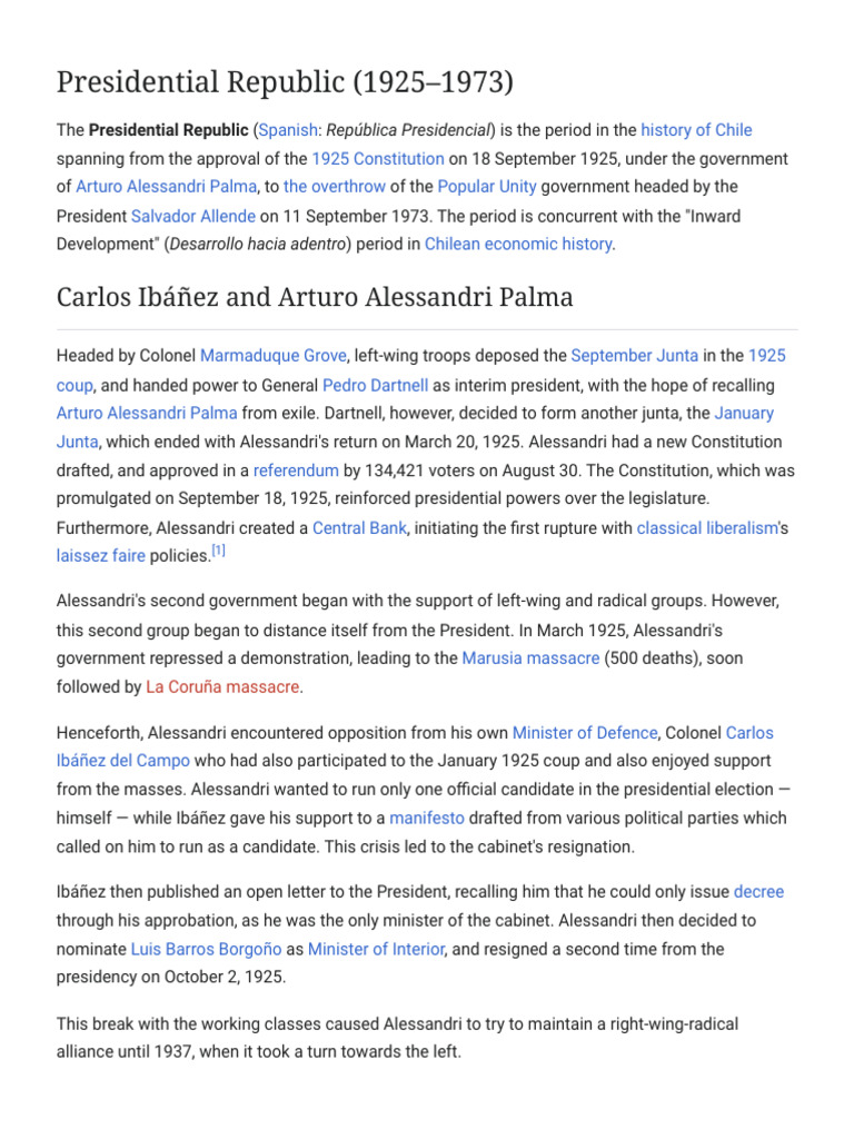 Presidential Republic (1925-1973) - Wikipedia | PDF | Chile