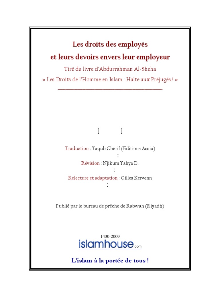 Les Droits Des Employes Et Leur Devoirs Envers Leur Employeur | PDF