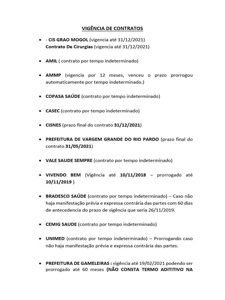 Vigência de Contratos de Saúde 2021-2022 | PDF | Brasil