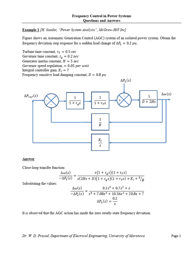 Tutorial 2 - Frequency Control in Power Systems | PDF | Electrical ...