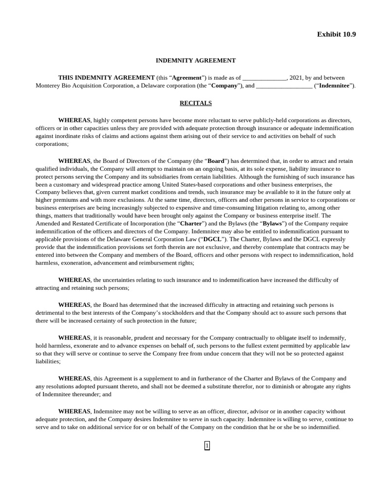 Indemnity Agreement for Directors | PDF | Indemnity | Business