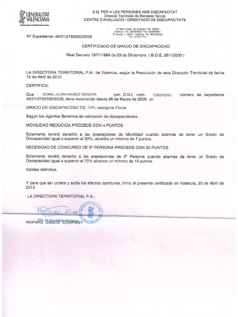 Certificado de Discapacidad | PDF
