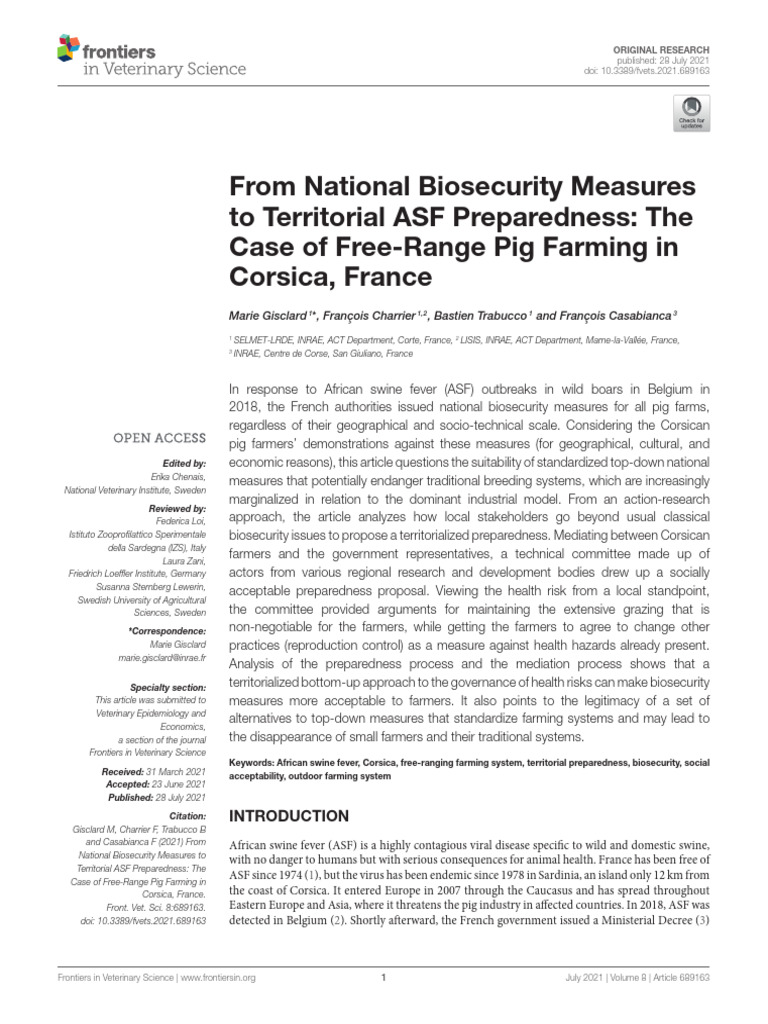ASF Preparedness in Corsican Pig Farming | PDF | Health Sciences ...