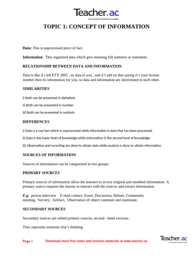 Computer notes form 1 teacher ac tz pdf computer data storage