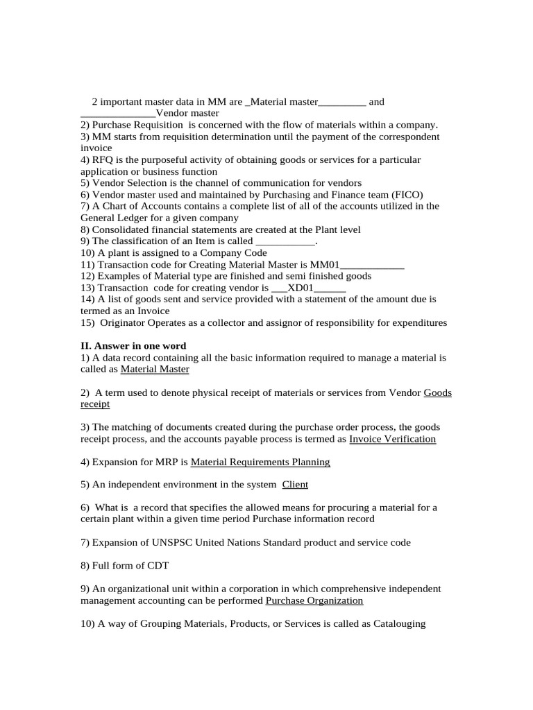 SAP MM Test Questions Day1-12-10-05-2024 | PDF | Accounts Payable ...
