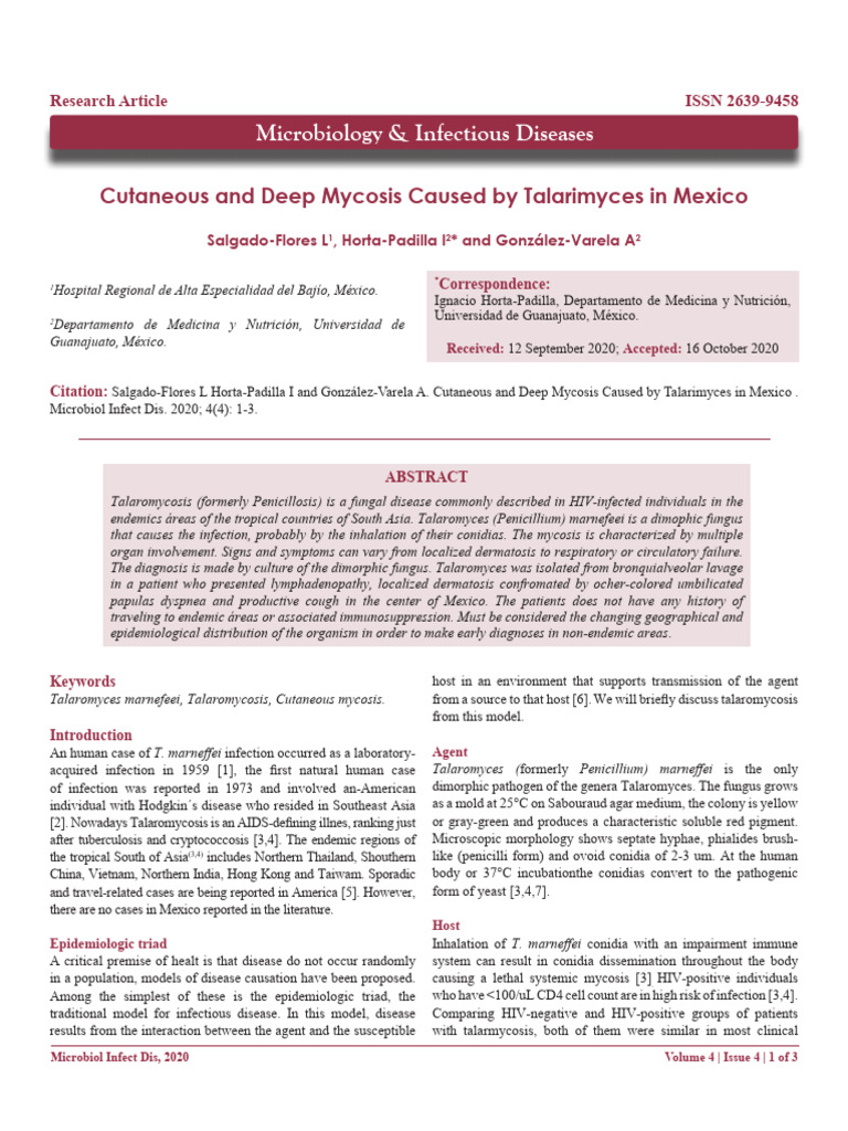Cutaneous and Deep Mycosis Caused by Talarimyces in Mexico | PDF ...
