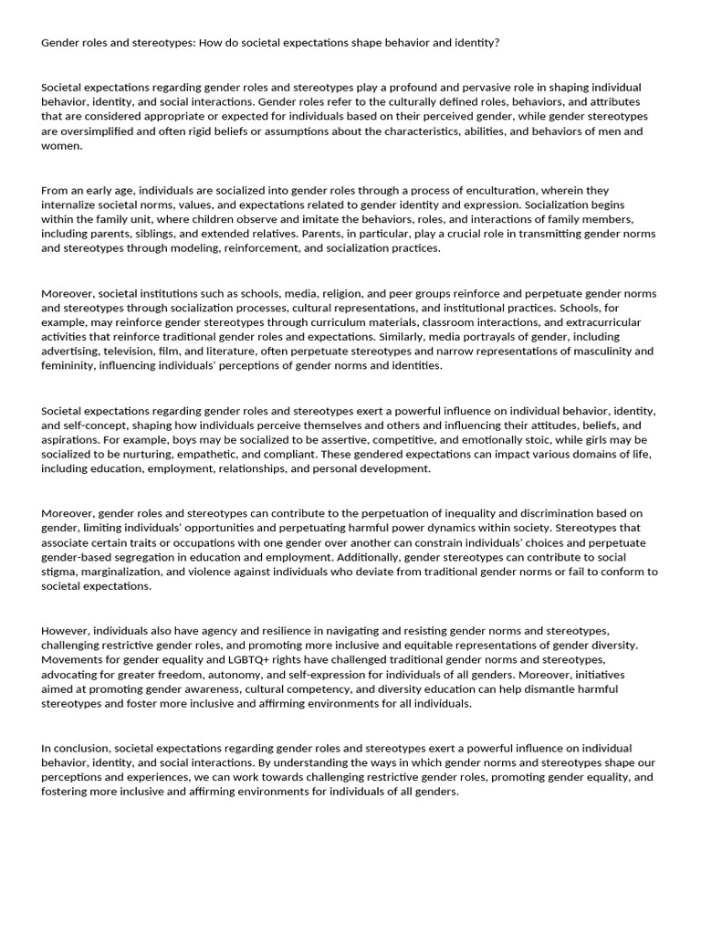 Gender Roles and Stereotypes | PDF | Gender Role | Gender