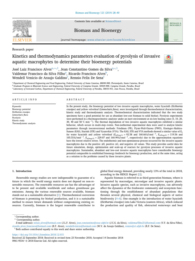 Kinetics and Thermodynamics Parameters Evaluation of Pyrolysis of ...