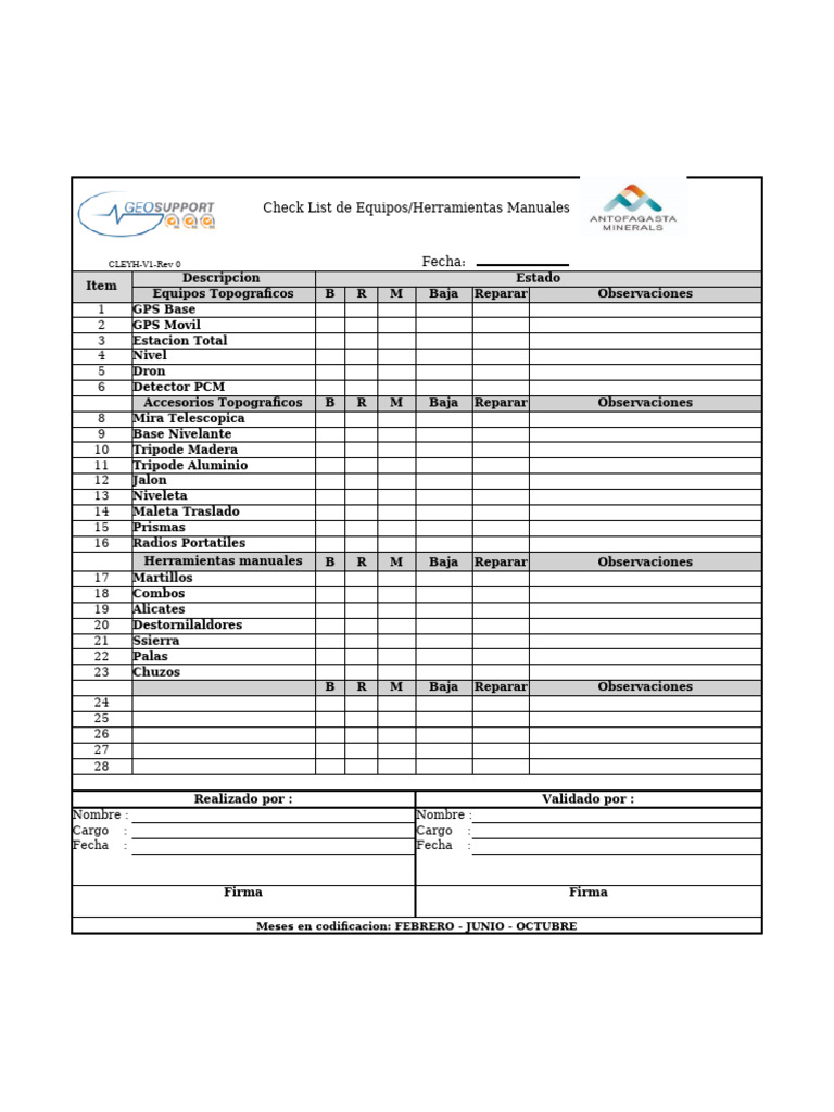 Checl List Equipos y Herramientas | PDF