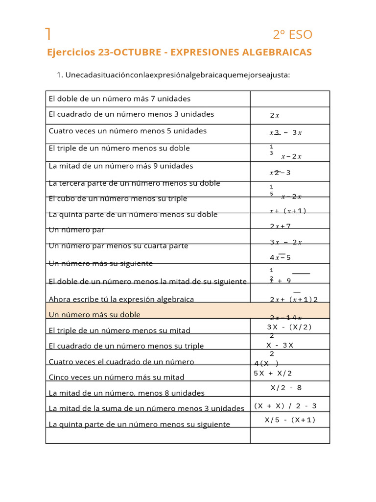 Ejercicios de Expresiones Algebraicas 2º ESO | PDF | Matemáticas | Álgebra