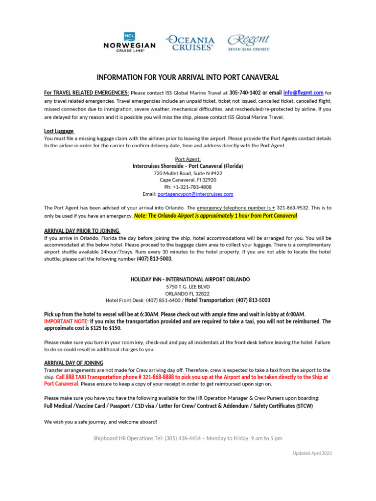 Arrival Guide for Port Canaveral | PDF | Baggage | Airport