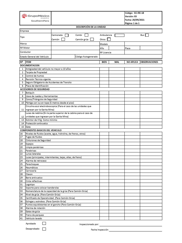 SCJ-RE-18 Inspeccion Vehicular | PDF | Camión | Transporte