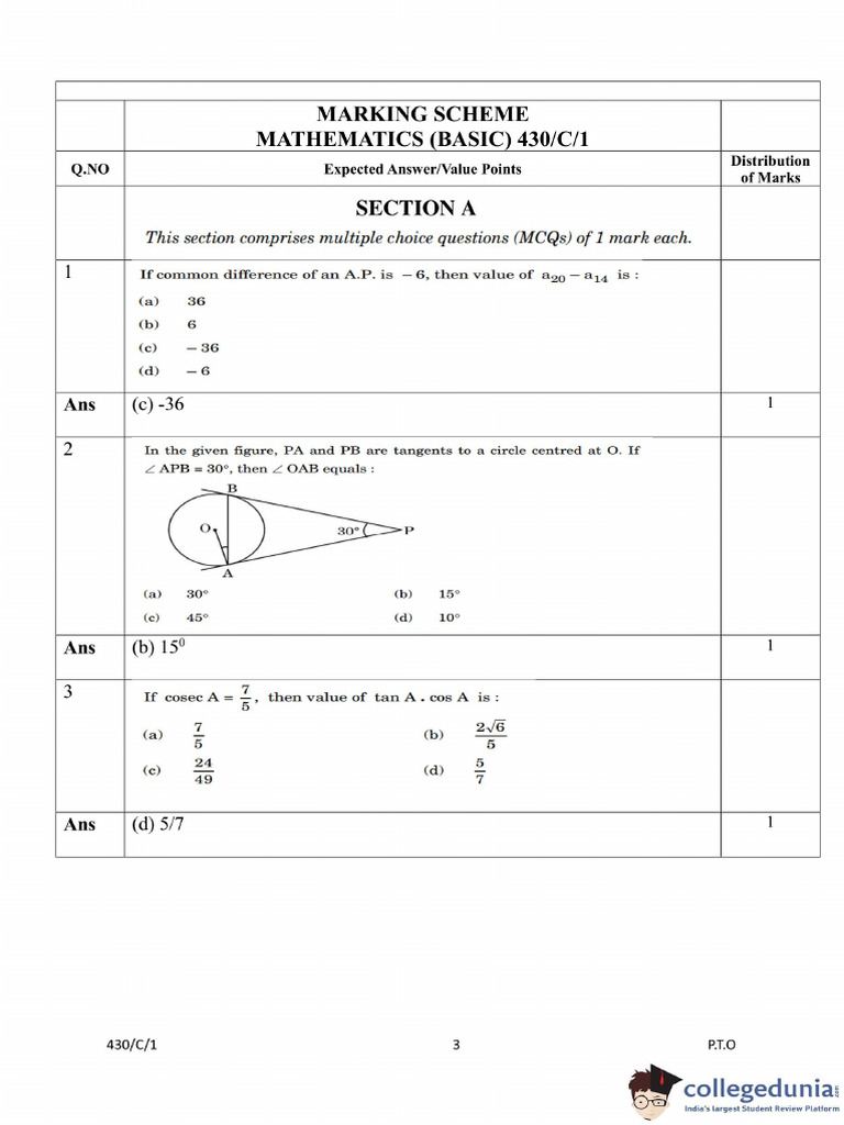 CBSE Class 10 Maths Compartment Key 2023 | PDF | Career & Growth