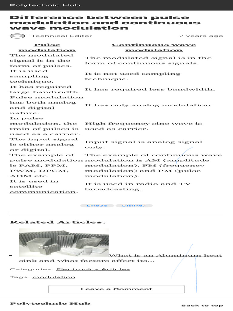 Difference Between Pulse Modulation and Continuous Wave Modulation ...