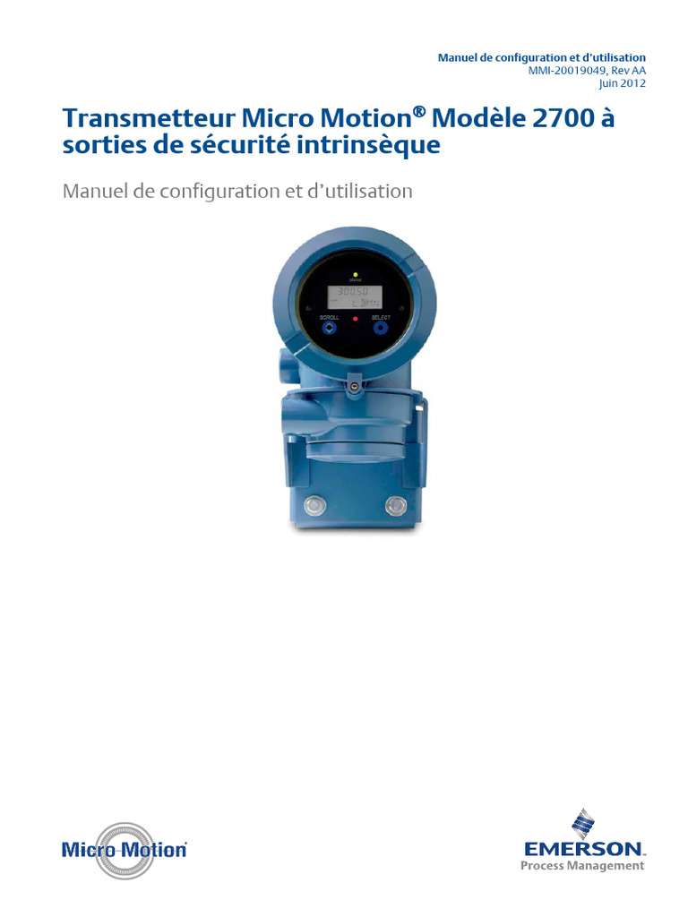 Transmetteur Micro Motion Modèle 2700 À Sorties de Sécurité Intrinsèque ...