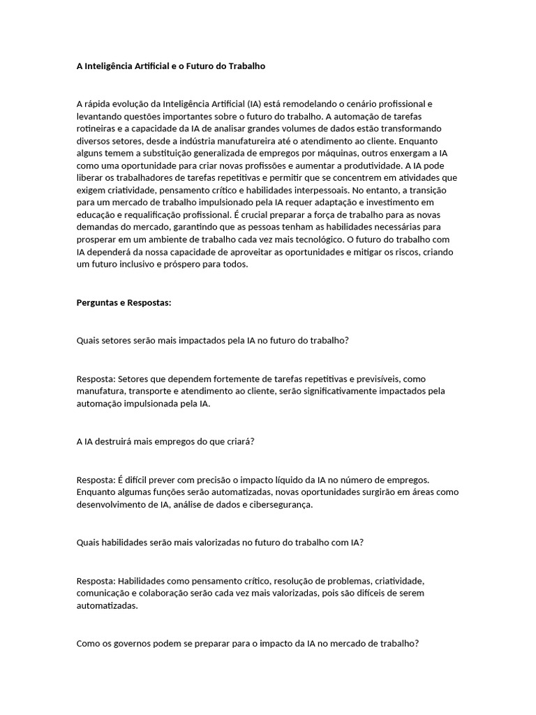 IA e o Futuro do Trabalho: Desafios e Oportunidades | PDF ...