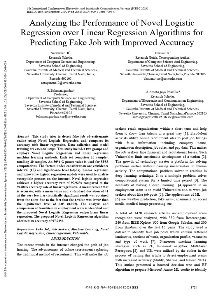 Analyzing The Performance of Novel Logistic Regression Over Linear ...