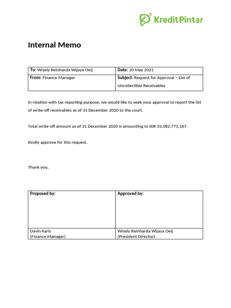 Approval Request for Uncollectible Receivables | PDF