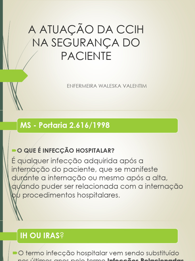 CCIH e Segurança do Paciente em Saúde | PDF | Segurança do paciente ...