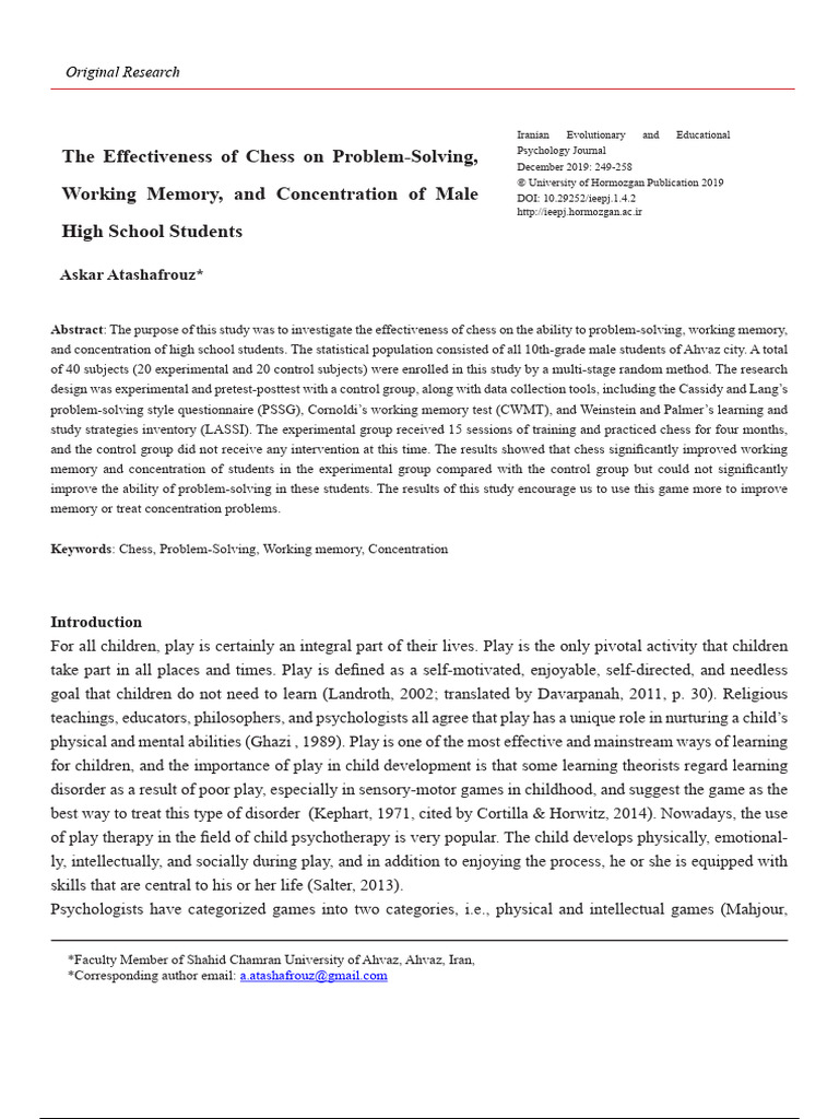 The Effectiveness of Chess On Problem-Solving | PDF | Sampling ...