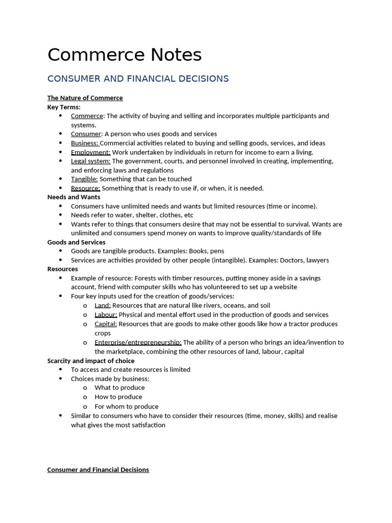 Commerce Notes Term 2 2022 | PDF | Retail | Goods