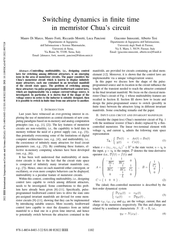 Switching Dynamics in Finite Time in Memristor Chuas Circuit | PDF ...