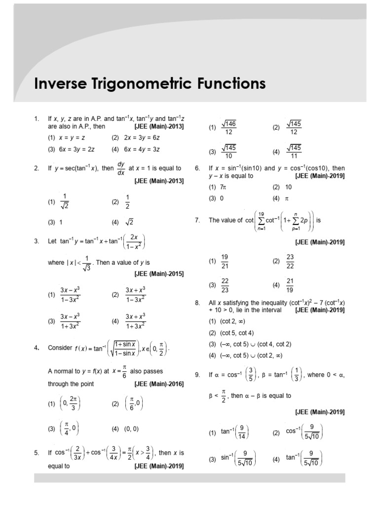 Inverse Trigonometric Functions for JEE | PDF | Triangle Geometry ...